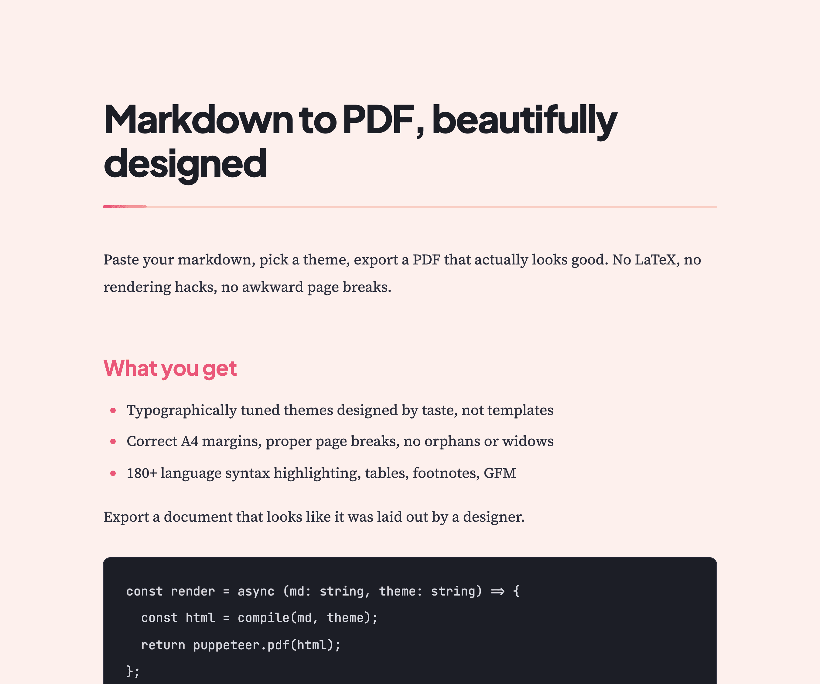 Horizon theme — Warm sunset light. A sample PDF rendered by MarkPDF.